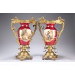 A PAIR OF 'VIENNA' GILT-METAL MOUNTED PORCELAIN VASES, CIRCA 1900, each painted with Classical