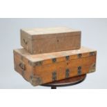 ~ TWO 19TH CENTURY COUNTRY HOUSE OAK CANTEEN BOXES, the first labelled 'MAKEPEACE & WALFORD', the