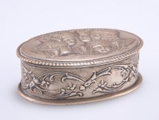 A VICTORIAN SILVER BOX, probably Henry Adcock, Birmingham 1897, oval form, with embossed foliate