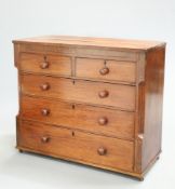 A VICTORIAN MAHOGANY CHEST OF DRAWERS, with two short over three long graduated drawers.