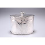 A VICTORIAN SILVER OVAL TEA CADDY, by Robert Harper, London 1866, of oval form with hinged lid and
