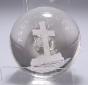 A 19TH CENTURY 'ROCK OF AGES' SULPHIDE PAPERWEIGHT. 7.5cm diameter