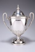 A GEORGE III SILVER TWIN HANDLED PEDESTAL CUP, possibly by William Hall, London 1803, of large