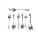 SEVEN ASSORTED GEORGIAN AND VICTORIAN SILVER SPOONS, comprising four dessert spoons of typical form,