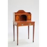 A FINE SATINWOOD BANDED MAHOGANY BONHEUR DU JOUR, the superstructure with a pair of cupboard doors