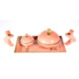 A CARLTON WARE DRESSING TABLE SET, comprising two covered bowls, a pair of candlesticks and a