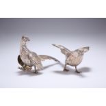 A PAIR OF CONTEMPORARY SILVER PHEASANTS, by Israel Freeman & Son Ltd, import mark London 1958,