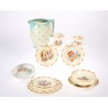 A COLLECTION OF ROYAL DOULTON BUNNYKINS TABLEWARES, including two baby's bowls, two cups, plates,
