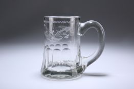 AN ENGLISH GLASS ALE TANKARD, 19TH CENTURY, engraved with barley. 14cm