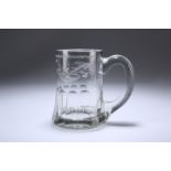 AN ENGLISH GLASS ALE TANKARD, 19TH CENTURY, engraved with barley. 14cm