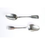 A PAIR OF GEORGE IV IRISH SILVER TABLE SPOONS, by Edward Power, Dublin 1828, retailed by Edward