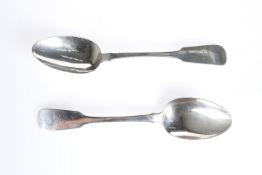 A PAIR OF GEORGE IV IRISH SILVER TABLE SPOONS, by Edward Power, Dublin 1828, retailed by Edward