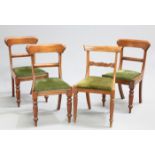 FOUR VICTORIAN MAHOGANY DINING CHAIRS, each with drop-in seat and turned legs