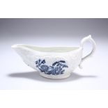 A SETH PENNINGTON LIVERPOOL MOULDED SAUCE BOAT, CIRCA 1785-90, blue printed with the Peony and Fence