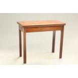 A GEORGE III MAHOGANY FOLDOVER CARD TABLE, the moulded rectangular top with green baize lined