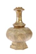 AN ISLAMIC BRONZE HOOKAH BASE, etched to the body.