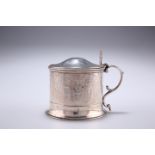 A VICTORIAN BRIGHT-CUT SILVER MUSTARD, by HL Lias & Son, London 1873, of cylindrical form with