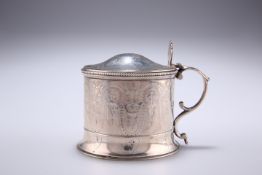 A VICTORIAN BRIGHT-CUT SILVER MUSTARD, by HL Lias & Son, London 1873, of cylindrical form with