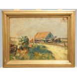 CONTINENTAL SCHOOL, COTTAGE IN A LANDSCAPE, inscribed verso, oil on board, framed. 29.5cm by 40cmThe