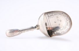 A GEORGE III SILVER CADDY SCOOP, by Cocks & Bettridge, Birmingham 1814, the scoop bowl with