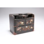 AN EARLY 20TH CENTURY JAPANESE LACQUER POCKET WATCH HOLDER, in the form of a chest of drawers,