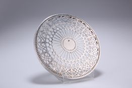 A TIFFANY & CO STERLING SILVER AND GLASS COASTER, of circular pierced form, with glass inset base,