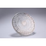 A TIFFANY & CO STERLING SILVER AND GLASS COASTER, of circular pierced form, with glass inset base,