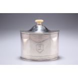 A VICTORIAN SILVER TEA CADDY, makers mark over struck, London 1887, of oval form with hinged lid