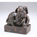 A CHINESE BRONZE SEAL, in the form of an elephant, with traces of gilt, on rectangular plinth with
