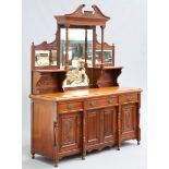 A VICTORIAN MAHOGANY MIRROR-BACK SIDEBOARD, C.1880, the superstructure with three mirror plates