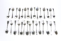 A COLLECTION OF GEORGIAN AND LATER SILVER TEASPOONS, comprising a set of six silver teaspoons by