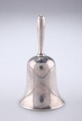 A TIFFANY & CO SILVER SMALL BELL, of typical form with trumpet bell, with handle and clapper,