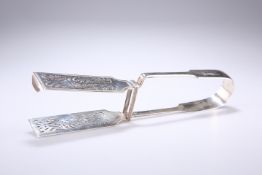 A PAIR OF VICTORIAN SILVER ASPARAGUS TONGS, possibly by William Eaton, London 1838, with rectangular