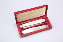 A GEORGIAN AND VICTORIAN MATCHED FOLDING SILVER FRUIT KNIFE AND FORK SET, by John Yeomans