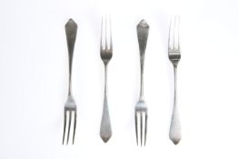 A SET OF FOUR VICTORIAN SCOTTISH SILVER DESSERT FORKS, by Hamilton & Inches, Edinburgh 1883, Dog-