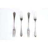 A SET OF FOUR VICTORIAN SCOTTISH SILVER DESSERT FORKS, by Hamilton & Inches, Edinburgh 1883, Dog-