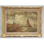 FLEMISH SCHOOL, FISHERMEN AND BOATS ON THE SHORE, bears signature and date '89 lower right, oil on