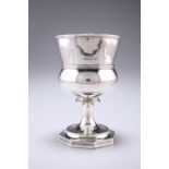 A GEORGE IV SILVER GOBLET, makers mark rubbed, London 1829, the tapered cup with bulbous end, upon a