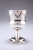 A GEORGE IV SILVER GOBLET, makers mark rubbed, London 1829, the tapered cup with bulbous end, upon a