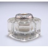 A GEORGE V SILVER-MOUNTED GLASS INKWELL, by Sigmund Zyto, London, no date letter. 7cm wide