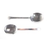 A PAIR OF ART DECO STERLING SILVER SERVING SPOONS, each with shallow oval bowl, stamped 'STERLING