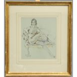 FRANCO MATANIA (1922-2006), FEMALE NUDE SEATED ON A SETTEE, signed lower left, pastel, framed.