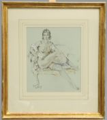 FRANCO MATANIA (1922-2006), FEMALE NUDE SEATED ON A SETTEE, signed lower left, pastel, framed.