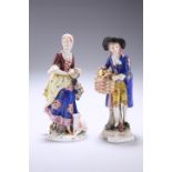 A PAIR OF CHELSEA STYLE PORCELAIN FIGURES, CIRCA 1900, modelled as a lady and gentleman in 18th