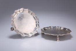 A PAIR OF GEORGE II SILVER WAITERS, by Samuel Courtauld, London 1751, each with pie crust edge,