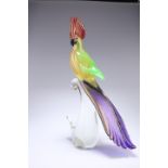 A LARGE MURANO GLASS MODEL OF A COCKATOO, etched signature. 41cm high