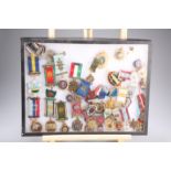 A FRAME OF MASONIC AND OTHER FRATERNAL SOCIETY MEDALS. (qty)