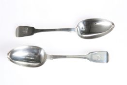 A PAIR OF GEORGE IV PROVINCIAL SILVER TABLE SPOONS, by James Barber & William Whitwell, York 1821,