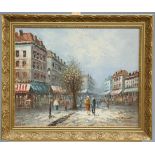 CAROLINE BURNETT (AMERICAN, 1877-1950), PARISIAN STREET SCENE, signed lower right, oil on canvas,