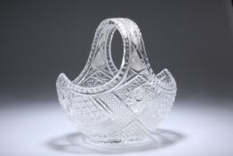 AN EARLY 20TH CENTURY CUT-GLASS BASKET, with star-cutting. 23.5cm wide